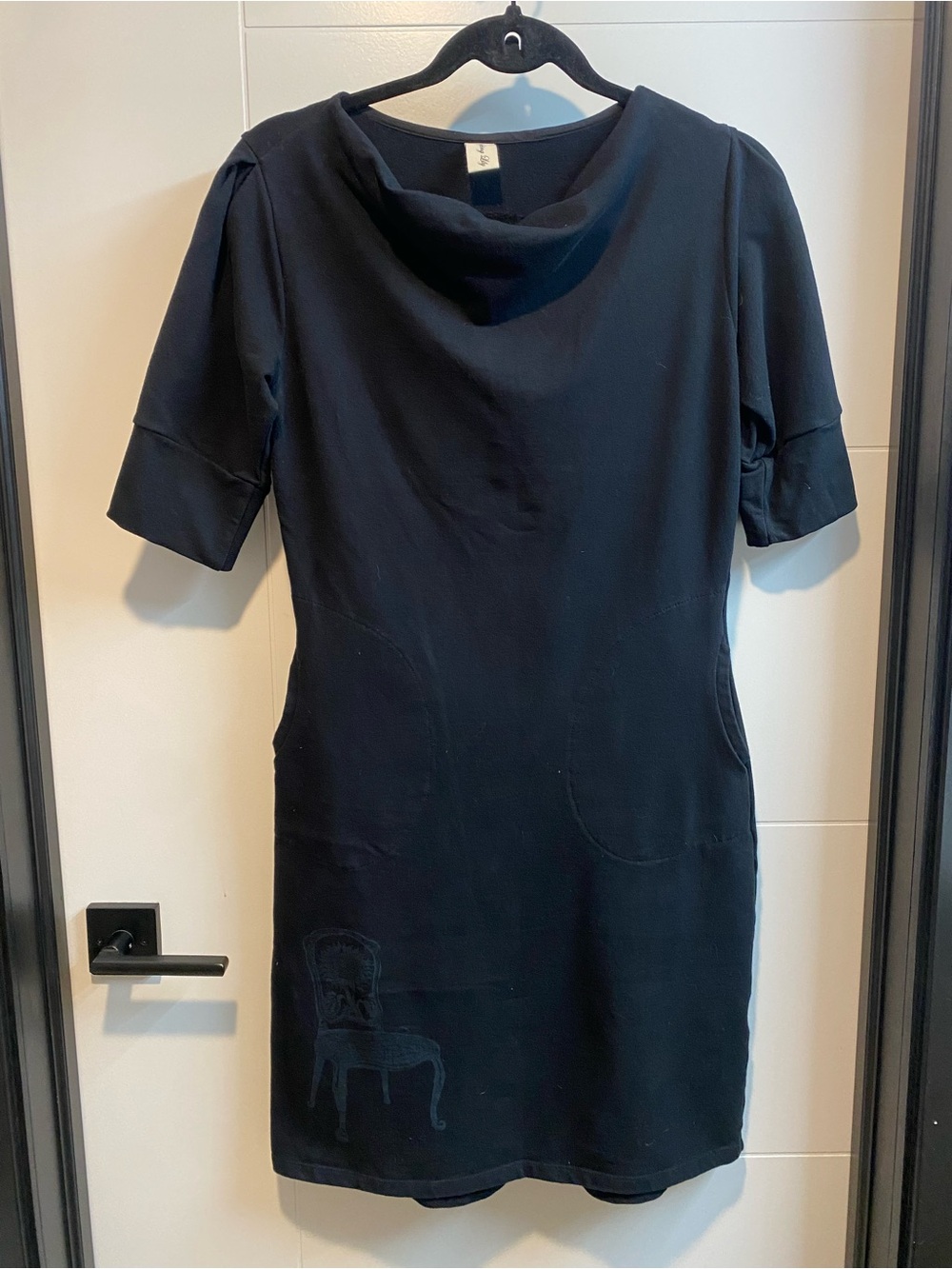 Black Midi Dress with Cowl Neck and Short Sleeves
